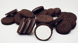 Oreo cookies, one twisted open