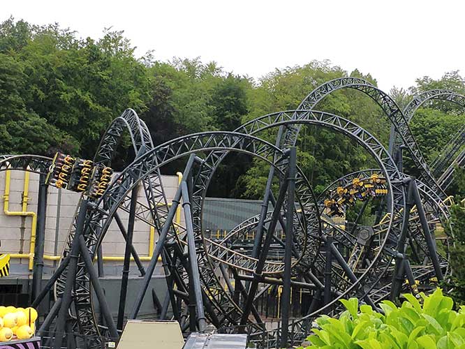 A roller coaster track with many loops