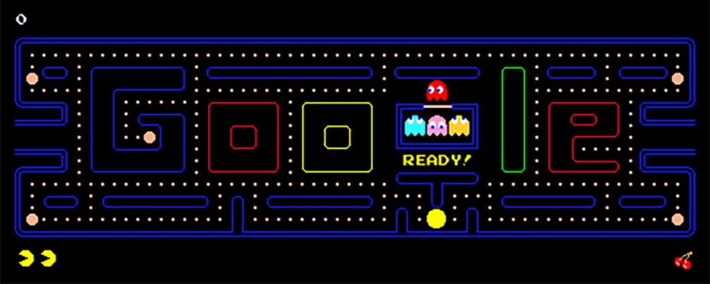 A Pac-Man board with the word Google embedded into the layout.