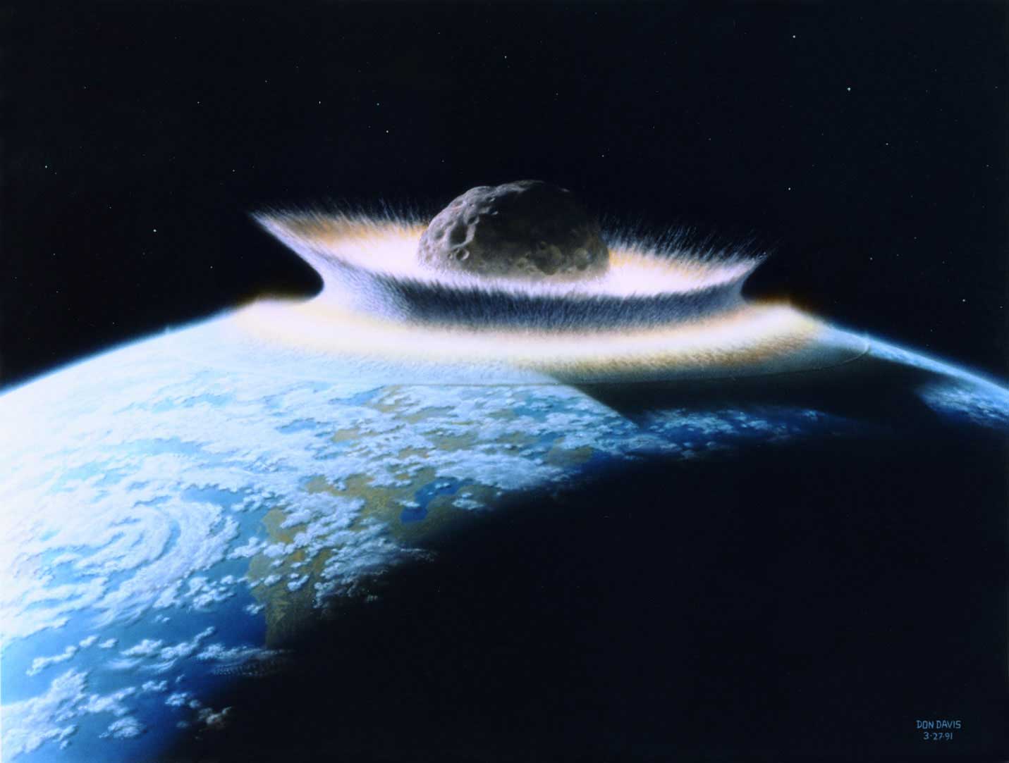 Illustration of a massive asteroid hitting Earth