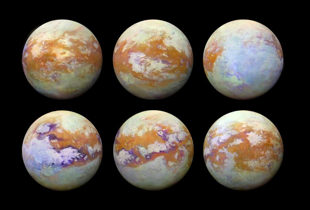 A composite of six images of Titan