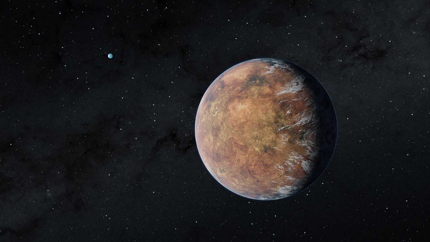 A planet in space with another planet in the distance