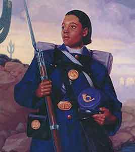A painting of a young Cathay Williams in a Union Army uniform