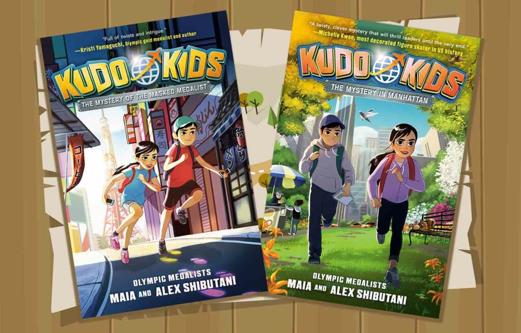 Two Kudo Kids book covers featuring two kids against a background.