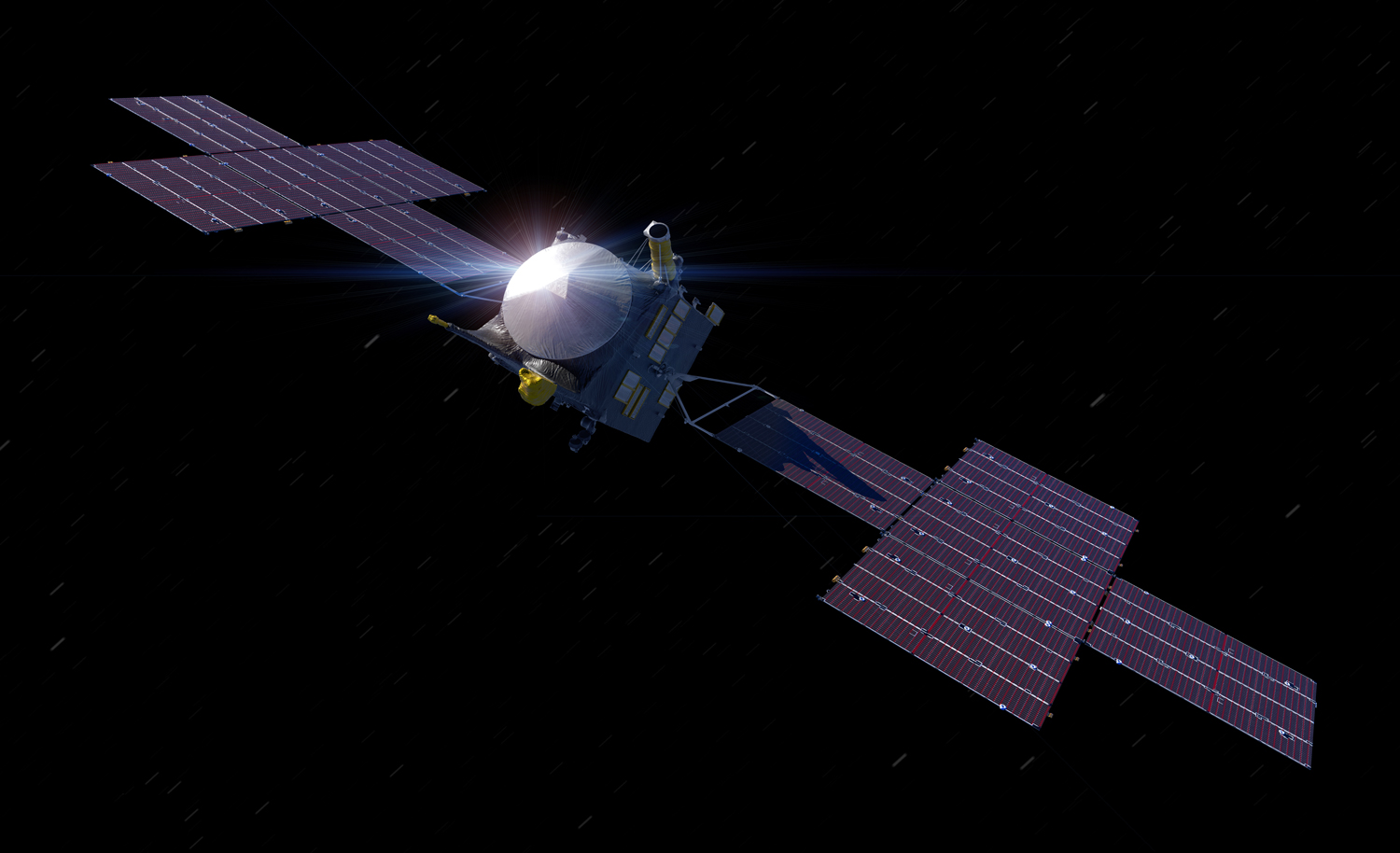 A spacecraft with solar panels in space.
