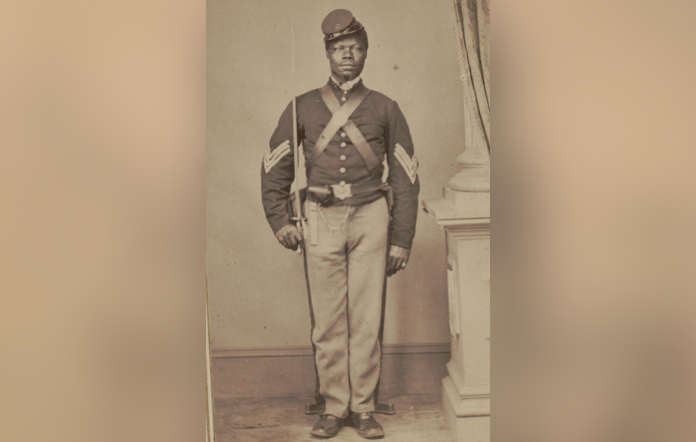 Sergeant Charles English poses in a Union army uniform.