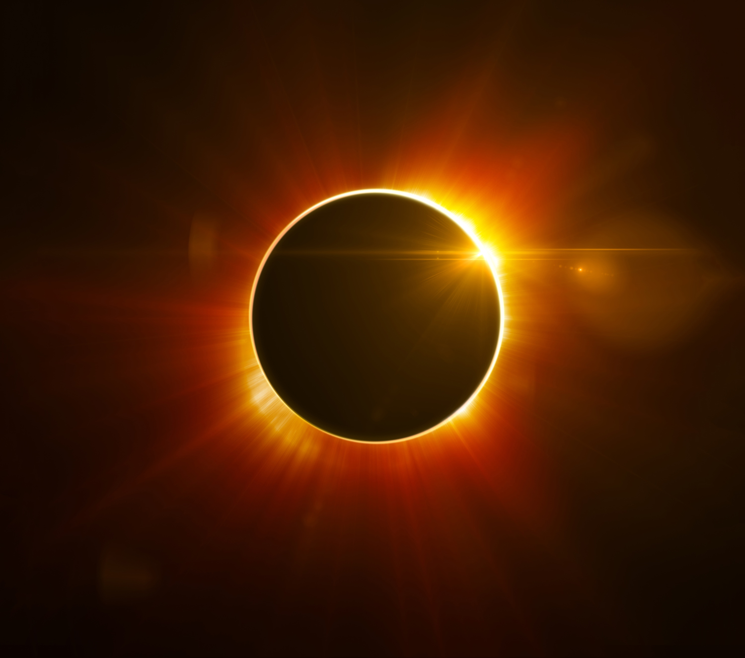 A total solar eclipse is shown at totality.