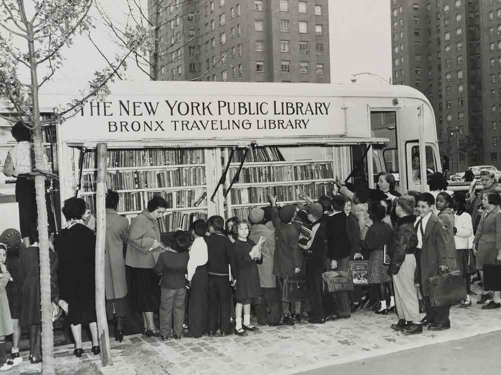 This photo of a bookmobile in the Bronx, New York City, was taken in the 1950s.