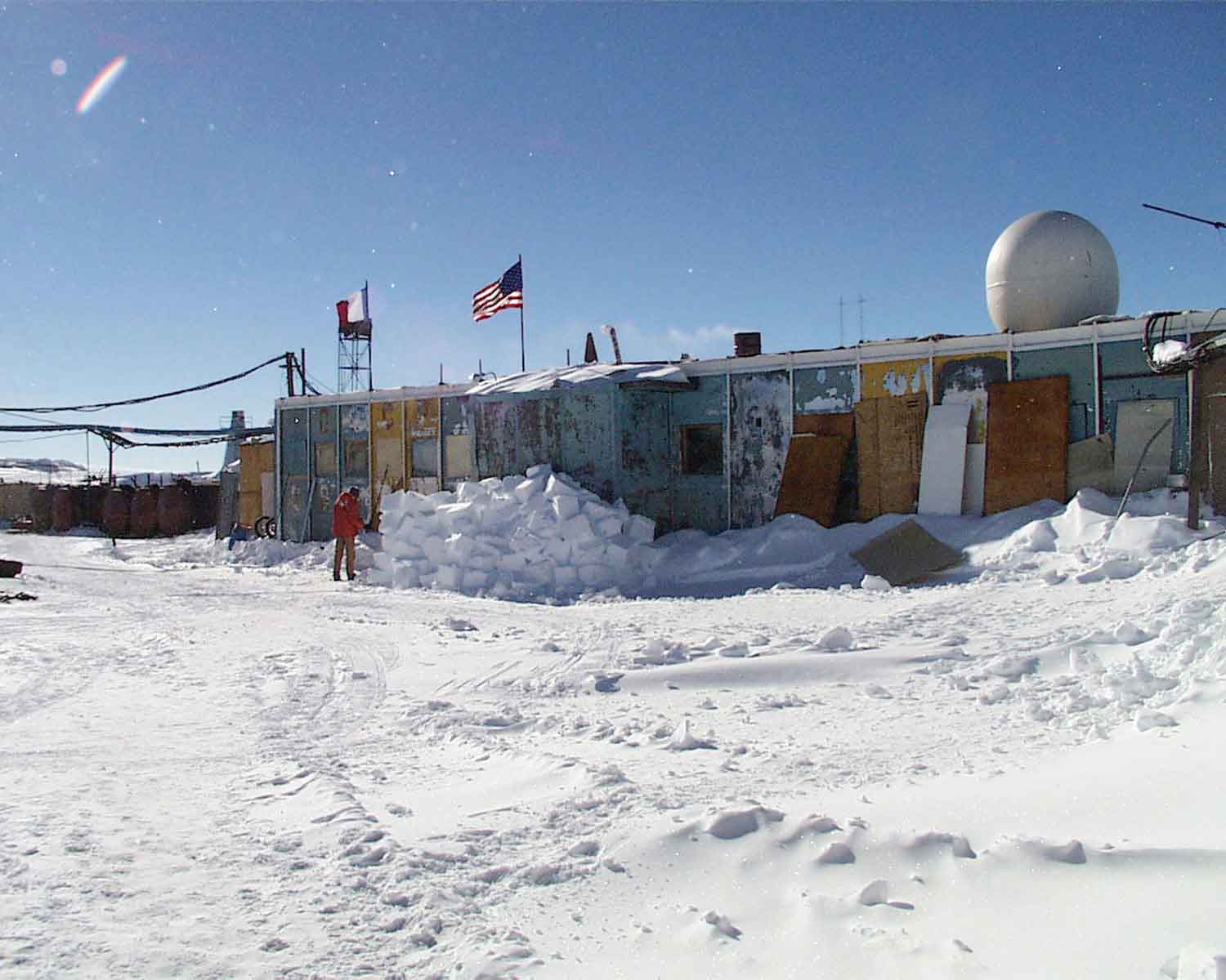Vostok Research Station on a snowy landscape.