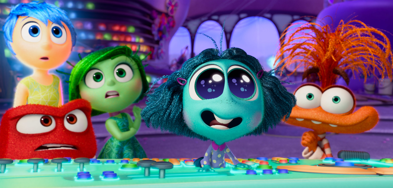 A scene from the movie Inside Out 2 features five of the emotion characters.