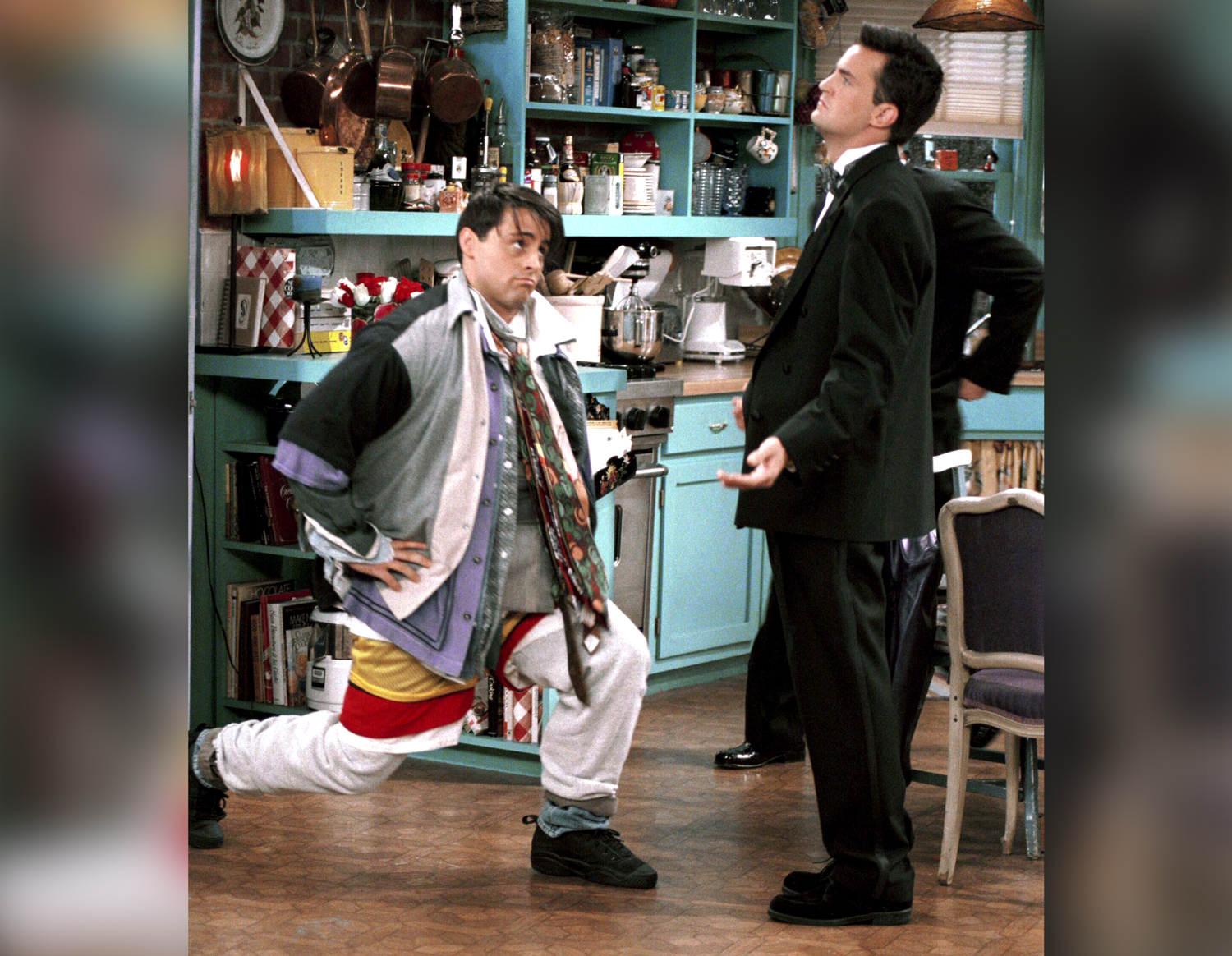 A scene from the show Friends, in which Chandler sees that Joey is wearing all of his clothes.
