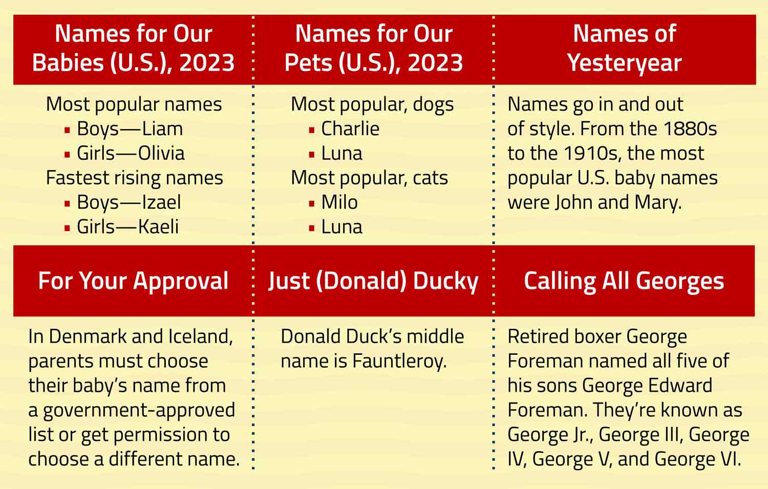 A table contains facts about names.