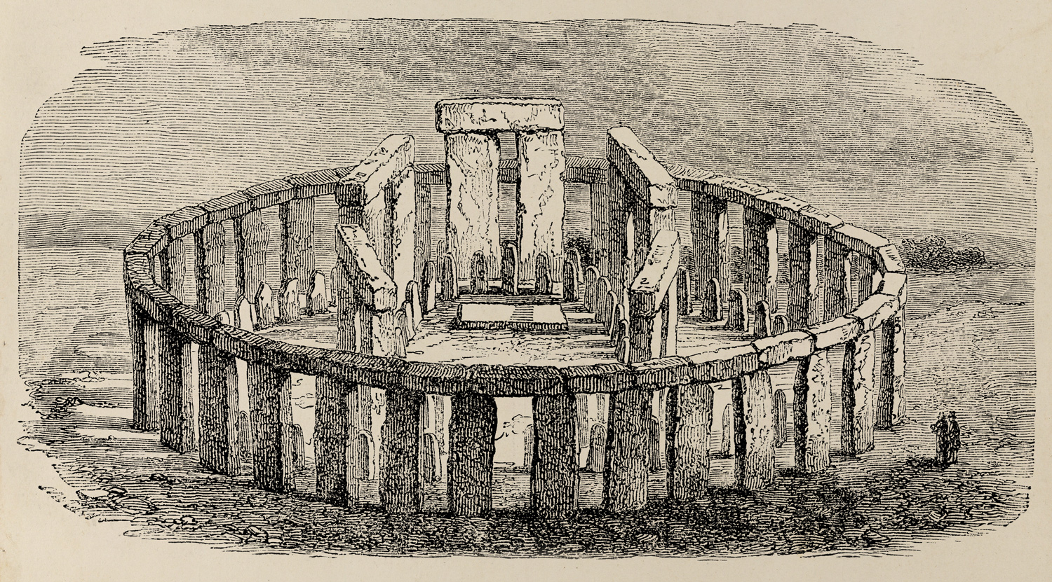 An engraving shows what Stonehenge might have looked like when it was complete.