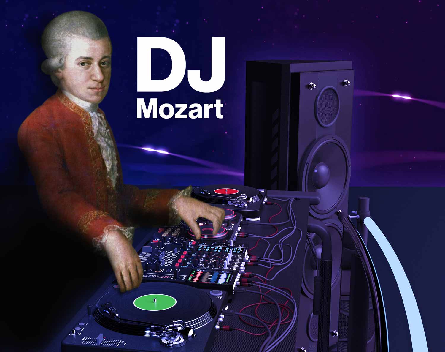 Mozart as a DJ with a turntable.