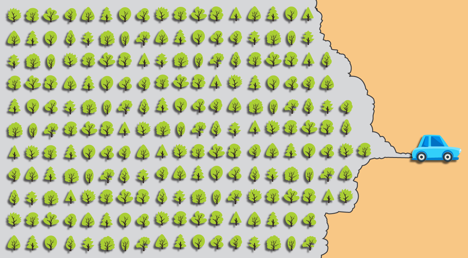 The emissions from one car envelops many more trees.