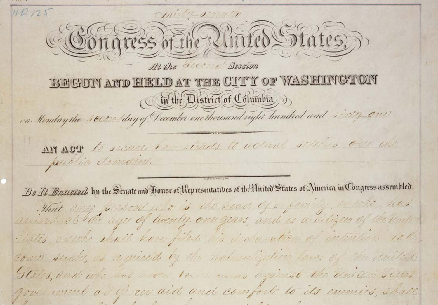 A handwritten document with the words Congress of the United States at the top.