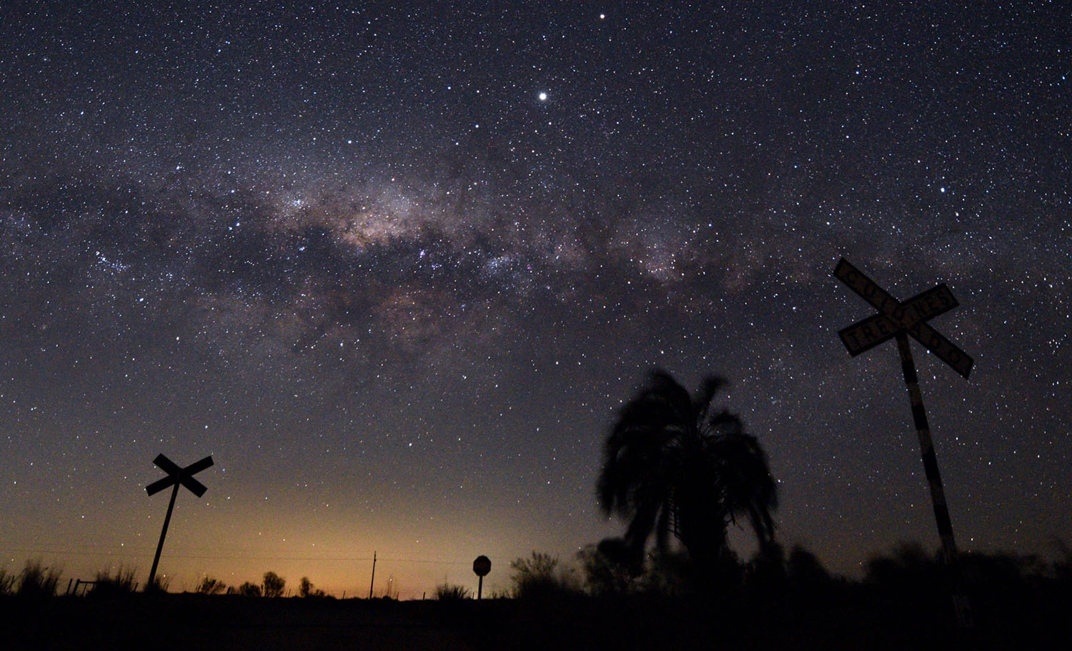 A starry sky with Jupiter seen as the brightest light.