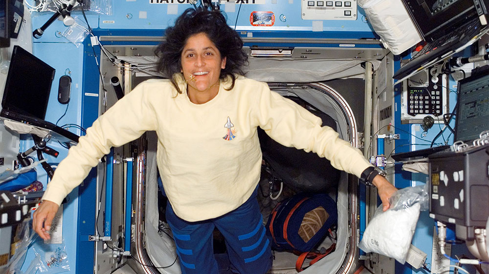 Sunisa Williams floats in the International Space Station.