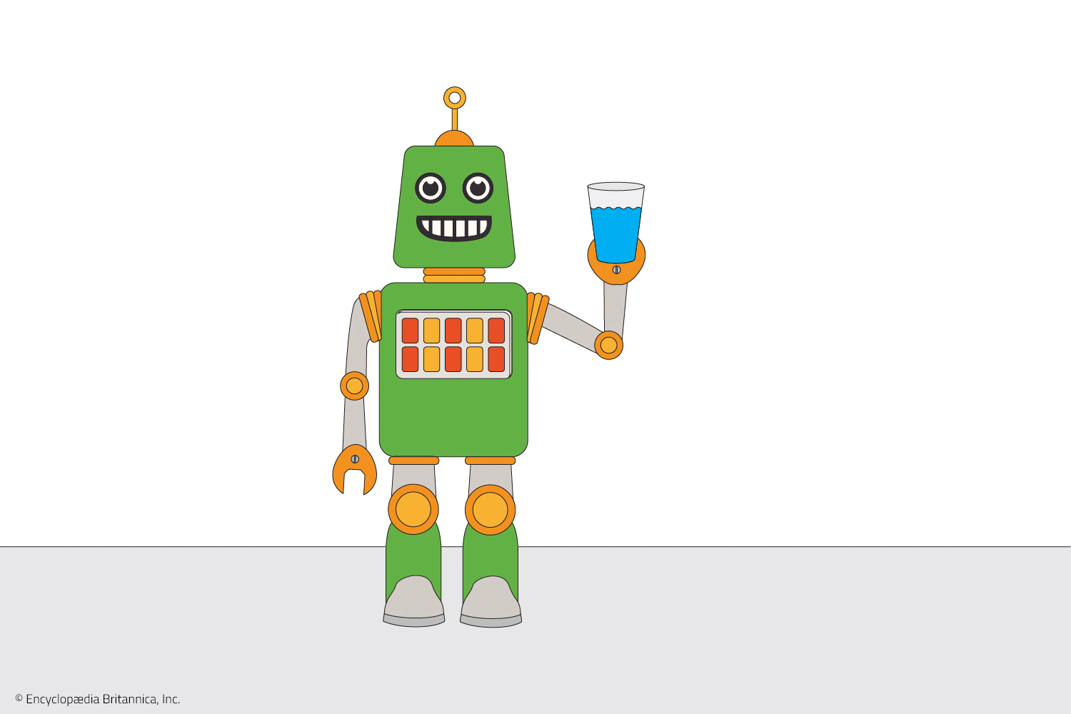 A robot drops a glass of water and says Oops.