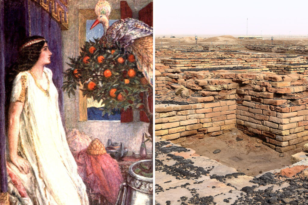 A composite shows a painting of Princess Ennigaldi-Nanna alongside the ruins of the museum she founded